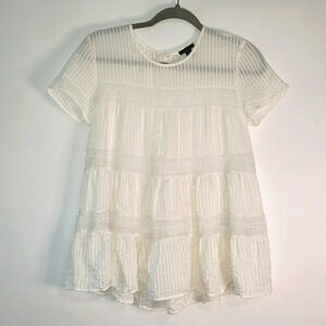 Ann Taylor Blouse Top XXS Cottage Minimalist Prairie Victorian Short Sleeves